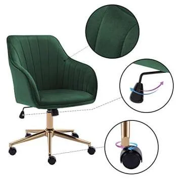 DUHOME Velvet Desk Adjustable Swivel Home Office Chair for Office Living Room Bedroom, Dark Green