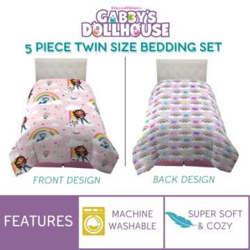 Franco Gabby's Dollhouse Kids Bedding Super Soft Comforter and Sheet Set with Sham, 5 Piece Twin Siz...
