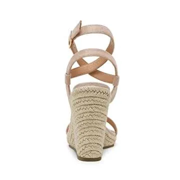 DREAM PAIRS Womens Open Toe Espadrilles Dressy Platform Sandals Buckle Ankle Strap Stylish Wedges Sandals,Size 6.5,NUDE/SUEDE,SDPW2211W