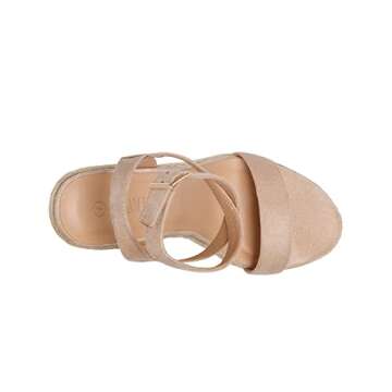 DREAM PAIRS Womens Open Toe Espadrilles Dressy Platform Sandals Buckle Ankle Strap Stylish Wedges Sandals,Size 6.5,NUDE/SUEDE,SDPW2211W