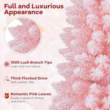 Goplus 8ft Pink Slim Pencil Christmas Tree, Snow Flocked Artificial Unlit Skinny Xmas Full Tree with...
