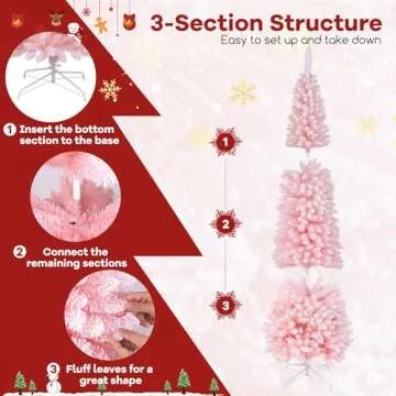 Goplus 8ft Pink Christmas Tree Slim Design for Elegant Spaces