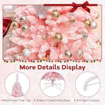 Goplus 8ft Pink Slim Pencil Christmas Tree, Snow Flocked Artificial Unlit Skinny Xmas Full Tree with 1000 Branch Tips, Foldable Metal Stand, for Seasonal Home Office Party Carnival Decoration