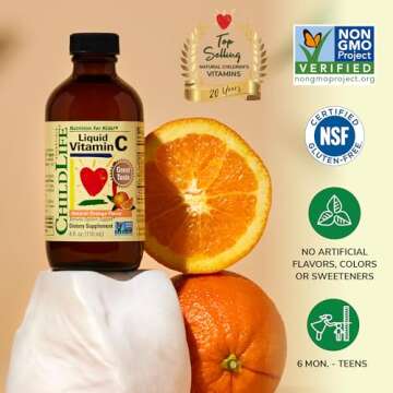 CHILDLIFE ESSENTIALS Liquid Vitamin C - Liposomal Vitamin C Liquid, Pure Vitamin C, Vitamin C for Kids, Liquid Supplement, Immune System Support, Great Taste - Natural Orange, 4 Fl Oz (Pack of 3)