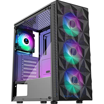 MOROVOL 621 RGB Gaming PC Tower Case - 4 Pre-Installed RGB Fans, Tempered Glass, USB 3.0, Mid Tower ...