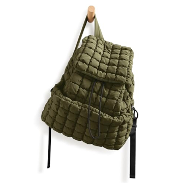 ODODOS Quilted Backpack for Women Lightweight Puffer Hiker Pack Drawstring Padding Travel Gym Bag, Avocado, QuiltedBag035-Avocado