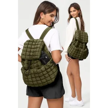 ODODOS Quilted Backpack for Women Lightweight Puffer Hiker Pack Drawstring Padding Travel Gym Bag, Avocado, QuiltedBag035-Avocado