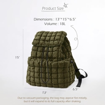 ODODOS Quilted Backpack for Women Lightweight Puffer Hiker Pack Drawstring Padding Travel Gym Bag, Avocado, QuiltedBag035-Avocado