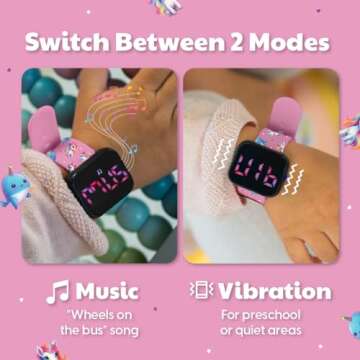 Potty Training Watch for Kids V2 – A Water Resistant Toilet Reminder Device for Boys & Girls to Train Your Toddler with Fun/Musical & Vibration Interval Reminder with Potty Training eBook (Unicorns)