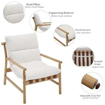 Kmax Modern Sling Accent Chair Mid-Century Faux Fur Living Room Chair Soft Comfy Lounge Chair Solid Wood Frame Chair with Armrest for Bedroom, Reading Room, Backyard, White