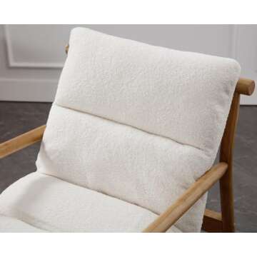 Kmax Modern Sling Accent Chair Mid-Century Faux Fur Living Room Chair Soft Comfy Lounge Chair Solid Wood Frame Chair with Armrest for Bedroom, Reading Room, Backyard, White