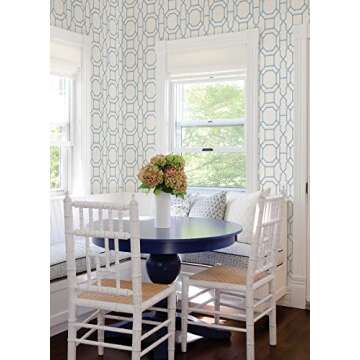 NuWallpaper NUS4313 Sanya Peel & Stick Wallpaper, Sapphire - Blue and White Bamboo Trellis Design