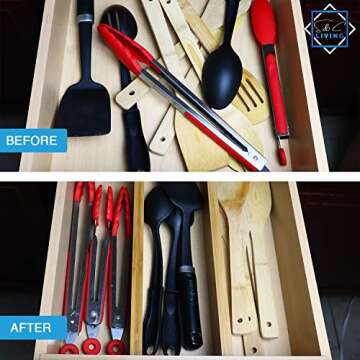 S & C Living, Large Set of 4 – BEST Bamboo drawer dividers - (17.5-22 IN) Adjustable & Expandable, separators – Ideal for organizing Kitchen, Bedroom, Bathroom, Dresser & Office.