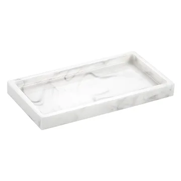 Emibele Bathroom Vanity Tray - Small 8" Rectangular Resin Kitchen Soap Tray with Elegant White Marbl...