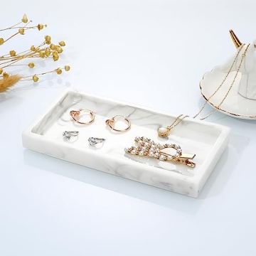 Emibele White Marble Bathroom Vanity Tray for Home