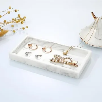 Emibele White Marble Bathroom Vanity Tray for Home