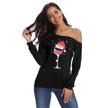 Chic Off Shoulder Christmas T-Shirt Tunic for Women