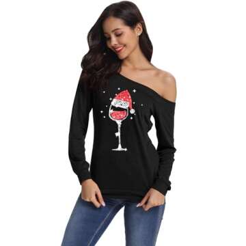 Chic Off Shoulder Christmas T-Shirt Tunic for Women