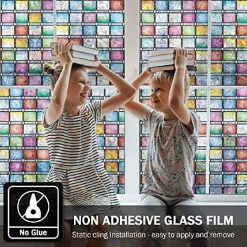 FEOMOS Stained Glass Window Film, Rainbow Window Tint, Window Privacy Films, Decorative Window Stickers for Home Anti UV 17.3 x 118 inches