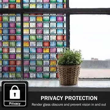 FEOMOS Stained Glass Window Film, Rainbow Window Tint, Window Privacy Films, Decorative Window Stickers for Home Anti UV 17.3 x 118 inches