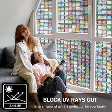 FEOMOS Stained Glass Window Film, Rainbow Window Tint, Window Privacy Films, Decorative Window Stickers for Home Anti UV 17.3 x 118 inches