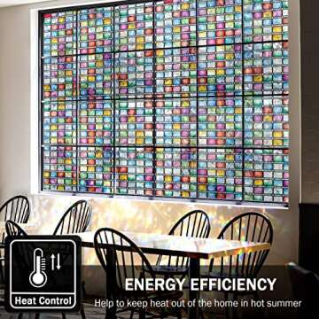 FEOMOS Stained Glass Window Film, Rainbow Window Tint, Window Privacy Films, Decorative Window Stickers for Home Anti UV 17.3 x 118 inches