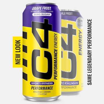 C4 Energy Carbonated Zero Sugar Energy Drink, Pre Workout Drink + Beta Alanine, Purple Frost, 16 Fl Oz (Pack of 12)