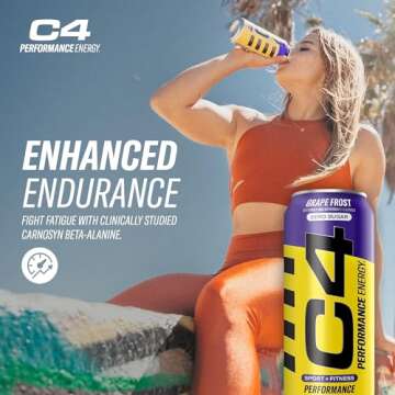 C4 Energy Carbonated Zero Sugar Energy Drink, Pre Workout Drink + Beta Alanine, Purple Frost, 16 Fl Oz (Pack of 12)