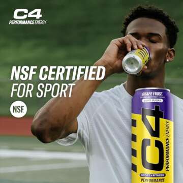 C4 Energy Carbonated Zero Sugar Energy Drink, Pre Workout Drink + Beta Alanine, Purple Frost, 16 Fl Oz (Pack of 12)