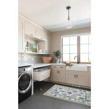 Green Oushak Rug, Modern Rugs, Vintage, Turkish, Eclectic, Floral, Pastel, Washable, Small Throw, Accent Area Rug for Living Room, Bedroom, Kitchen, Bathroom, 2'5"x4'9"