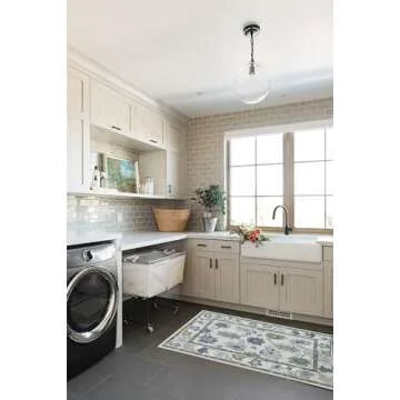 Green Oushak Rug, Modern Rugs, Vintage, Turkish, Eclectic, Floral, Pastel, Washable, Small Throw, Accent Area Rug for Living Room, Bedroom, Kitchen, Bathroom, 2'5"x4'9"