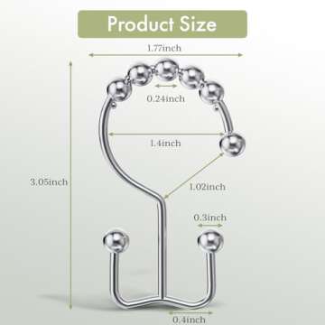 Amazer Shower Curtain Hooks Rings, Rust-Resistant Stainless Steel Double Shower Curtain Hooks, Showe...