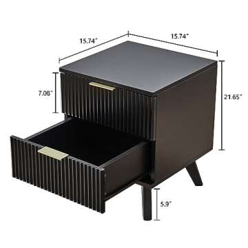 wirrytor Mid Century Modern Nightstand, 2 Drawer Dresser for Bedroom, Small Dresser Night Stand Side Table End Table with Wood Fluted Drawer Storage for Bedroom Closet(Black)