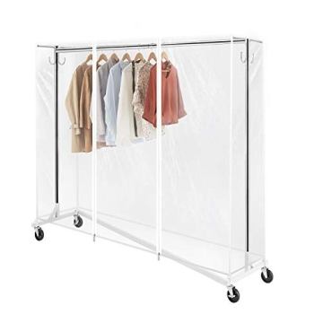 GREENSTELL Clothes Rack with Cover & Tube Bracket, Industrial Pipe Z Base Clothing Garment Rack on W...