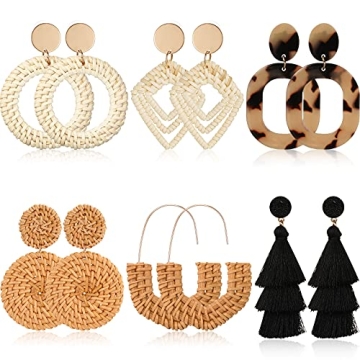 Hicarer Rattan Earrings for Trendy Boho Style