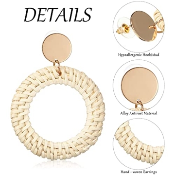 Hicarer Rattan Earrings for Trendy Boho Style