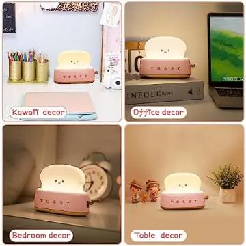 MeXYZ Cute Desk Decor Toaster Lamp, Rechargeable Kawaii Accessories Small LED Night Light for Kids Teen Girls, Room Decor Toast Lamp for Bedroom, Bedside, Living Room Aesthetic Stuff, Gift
