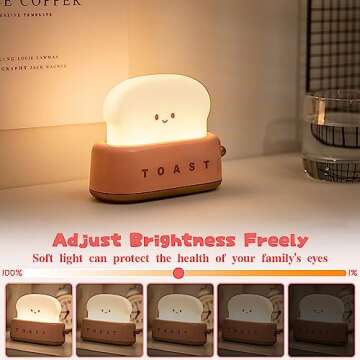 MeXYZ Cute Desk Decor Toaster Lamp, Rechargeable Kawaii Accessories Small LED Night Light for Kids Teen Girls, Room Decor Toast Lamp for Bedroom, Bedside, Living Room Aesthetic Stuff, Gift
