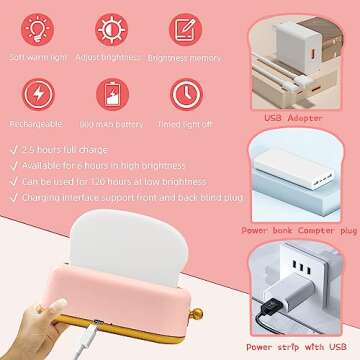 MeXYZ Cute Desk Decor Toaster Lamp, Rechargeable Kawaii Accessories Small LED Night Light for Kids Teen Girls, Room Decor Toast Lamp for Bedroom, Bedside, Living Room Aesthetic Stuff, Gift