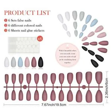 144 Pieces Short Matte Press on Nail Full Cover Fake Nails 6 Solid Colors Stiletto Almond False Nails Artificial Nails with 6 Sheets Adhesive Tabs for DIY Nail Art (Deep Color)