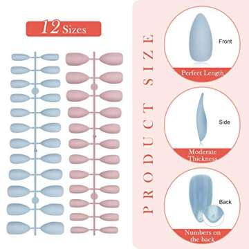 144 Pieces Short Matte Press on Nail Full Cover Fake Nails 6 Solid Colors Stiletto Almond False Nails Artificial Nails with 6 Sheets Adhesive Tabs for DIY Nail Art (Deep Color)