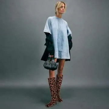 Adrizzlein Leopard Knee High Boots Women Kitten Heel Square Toe Tall Boots Wide Calf Comfy Pull On Long Boots Leopard Size 7