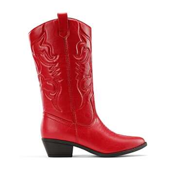 DREAM PAIRS Women's Cowboy Boots Pull On Cowgirl Boots Mid Calf Western Boots,Size 7,RED,SDMB2218W