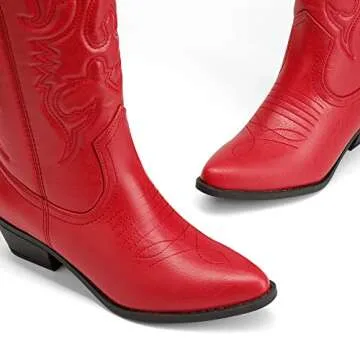 DREAM PAIRS Women's Cowboy Boots Pull On Cowgirl Boots Mid Calf Western Boots,Size 7,RED,SDMB2218W
