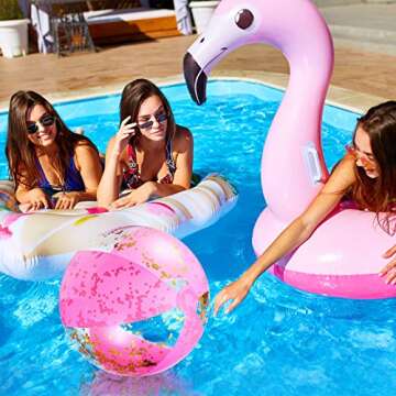 BBTO 16 Inch Inflatable Glitter Beach Ball Confetti Balls Swimming Pool Balls Pink Beach Balls for Adult Boys Girls Summer Beach Pool Play Toys, Hawaii Luau Party Favor(2 Pieces)