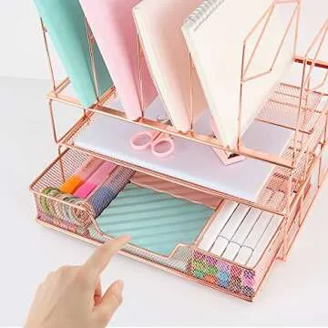 Stylish Youbetia Desk Organizer in Rose Gold for Office