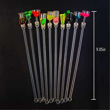 Swizzle Sticks for Cocktails Colorful Clear Beverage Stirrers 9.05" - 10 Pack