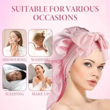 Abeillo 2 Pcs Large Satin Bonnet for Women, Extra Long Silk Bonnet for Sleeping Bonnet with Tie Band and Scrunchies, Sleep Cap for Long Curly Hair, Locs, Braids (Black, Pink)