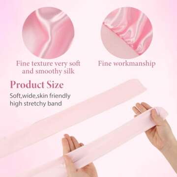 Abeillo 2 Pcs Large Satin Bonnet for Women, Extra Long Silk Bonnet for Sleeping Bonnet with Tie Band and Scrunchies, Sleep Cap for Long Curly Hair, Locs, Braids (Black, Pink)