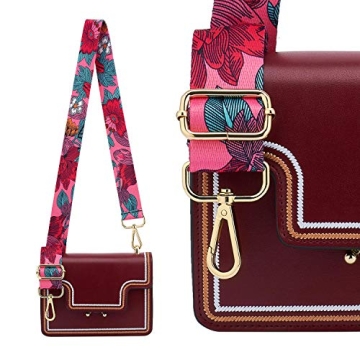 Wide Shoulder Strap Adjustable Replacement Belt Guitar Style Crossbody Bag Handbag Strap Multicolor Canvas Straps(Wide:1.4in) (Flower4)